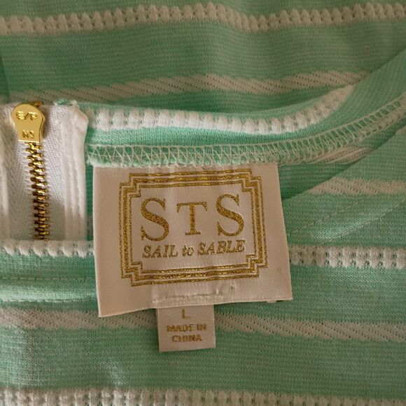 Sail to Sable cabbage short sleeve striped day dress gold exposed zipper L - Picture 9 of 9